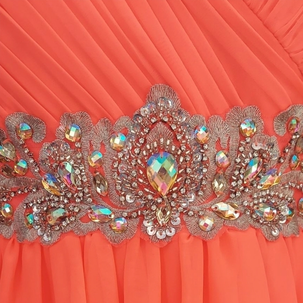 NWT My Michelle Vibrant Coral Strapless Embellished Full Layered Dress ~size 5 - Picture 7 of 9